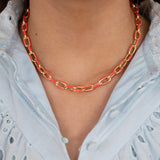 Coral Enamel Chain Necklace