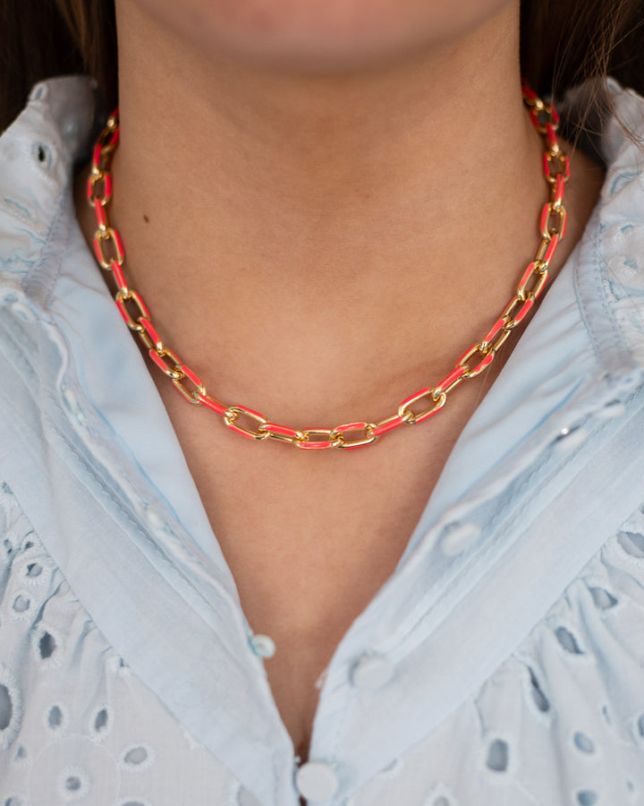 Coral Enamel Chain Necklace