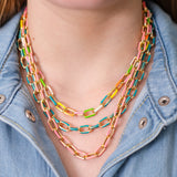Pink Enamel Chain Necklace