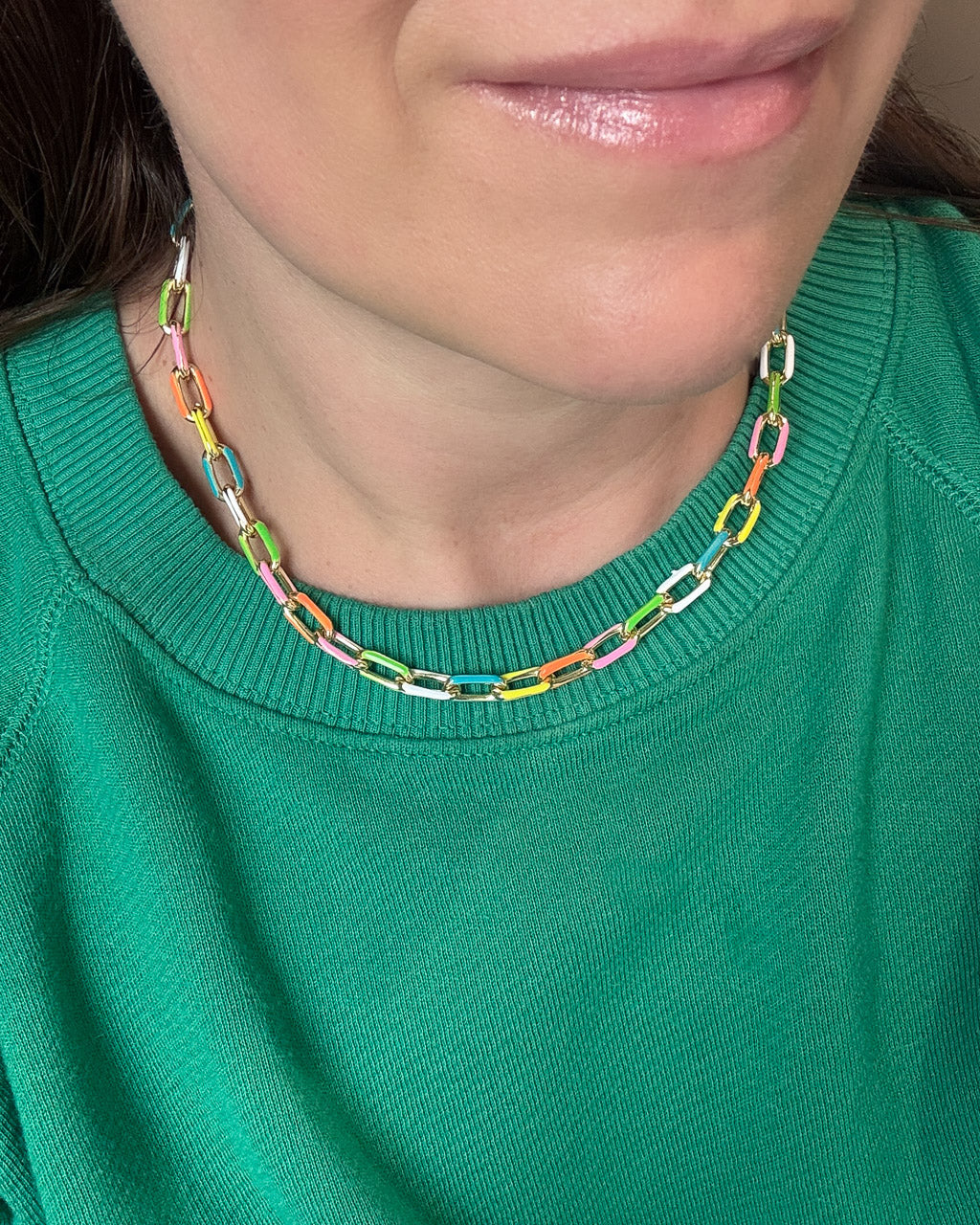 Rainbow Enamel Chain Necklace