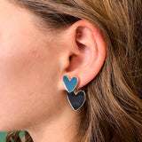 Blue Enamel Heart Drop Earrings