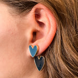 Blue Enamel Heart Drop Earrings