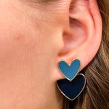 Blue Enamel Heart Drop Earrings