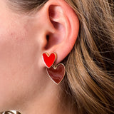 Red Enamel Heart Drop Earrings