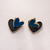 Blue Enamel Heart Drop Earrings