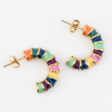 Colorful hoop earrings with gold, green, yellow, orange and blue accents by Kaleidoscope Living.