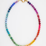 Rainbow beaded statement necklace with gold clasp by Kaleidoscope Living.