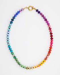 Rainbow beaded statement necklace with gold clasp by Kaleidoscope Living.
