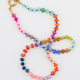 Multicolored beaded necklace with a neon color changing cord and gold clasp by Kaleidoscope Living