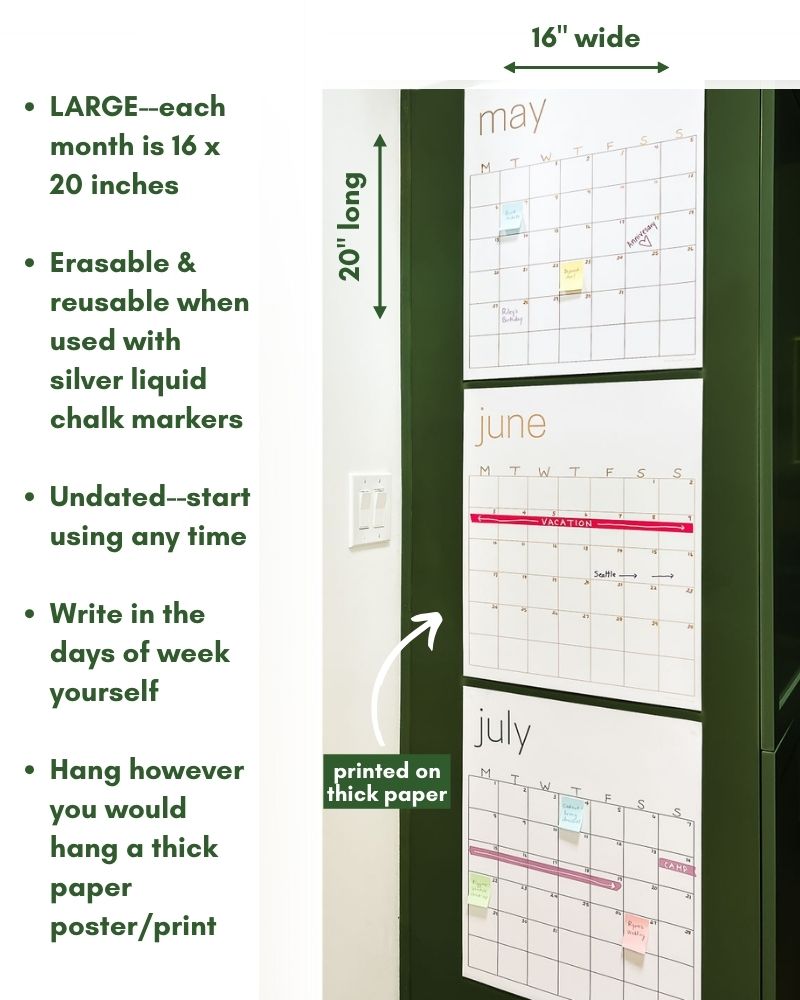 SLIGHTLY IMPERFECT Reusable Large White Wall Calendar