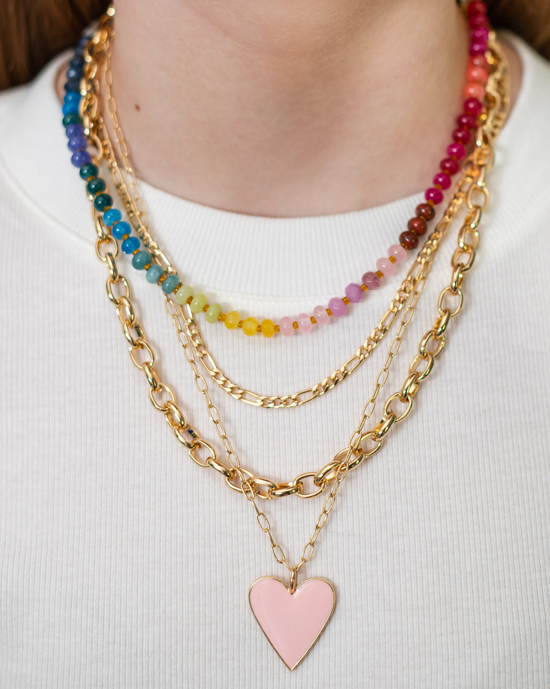 Triple Layer Enamel Heart Necklace