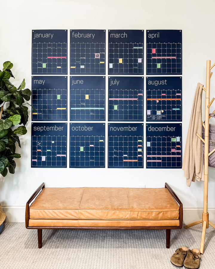 large reusable wall calendar in navy blue from Kaleidoscope Living