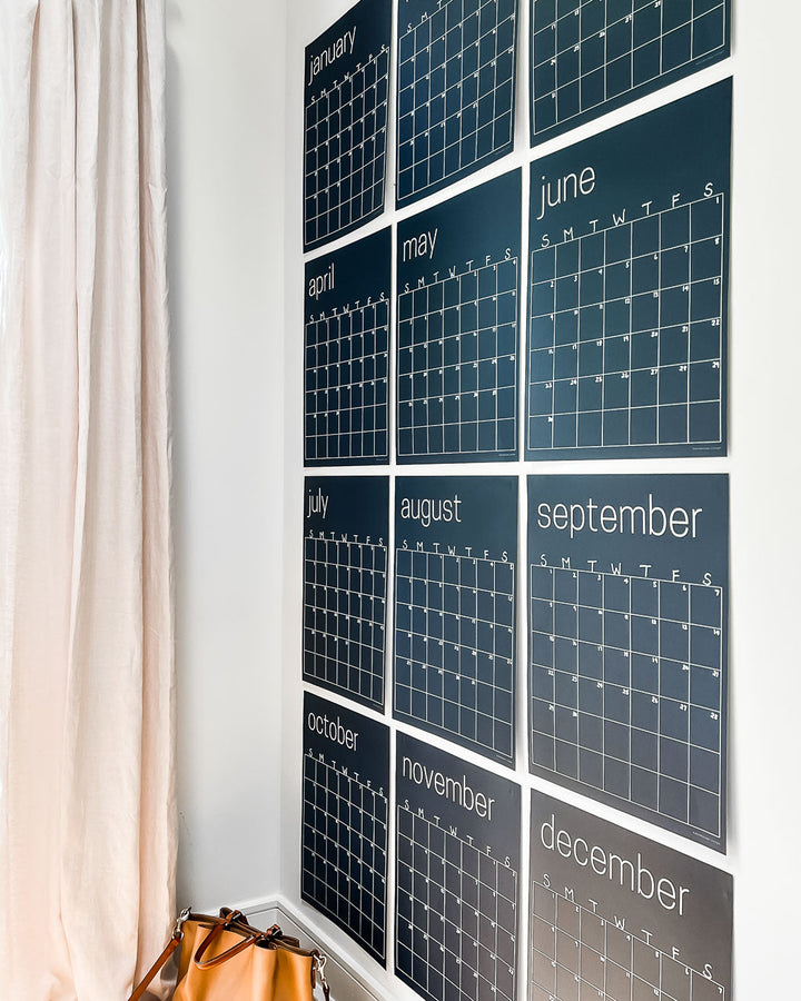 SLIGHTLY IMPERFECT Reusable Large Wall Calendar in Navy Blue