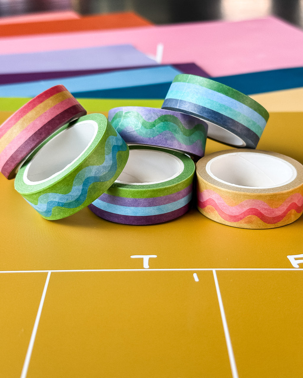 Colorful Washi Tape Squiggles & Stripes (Set of 6)