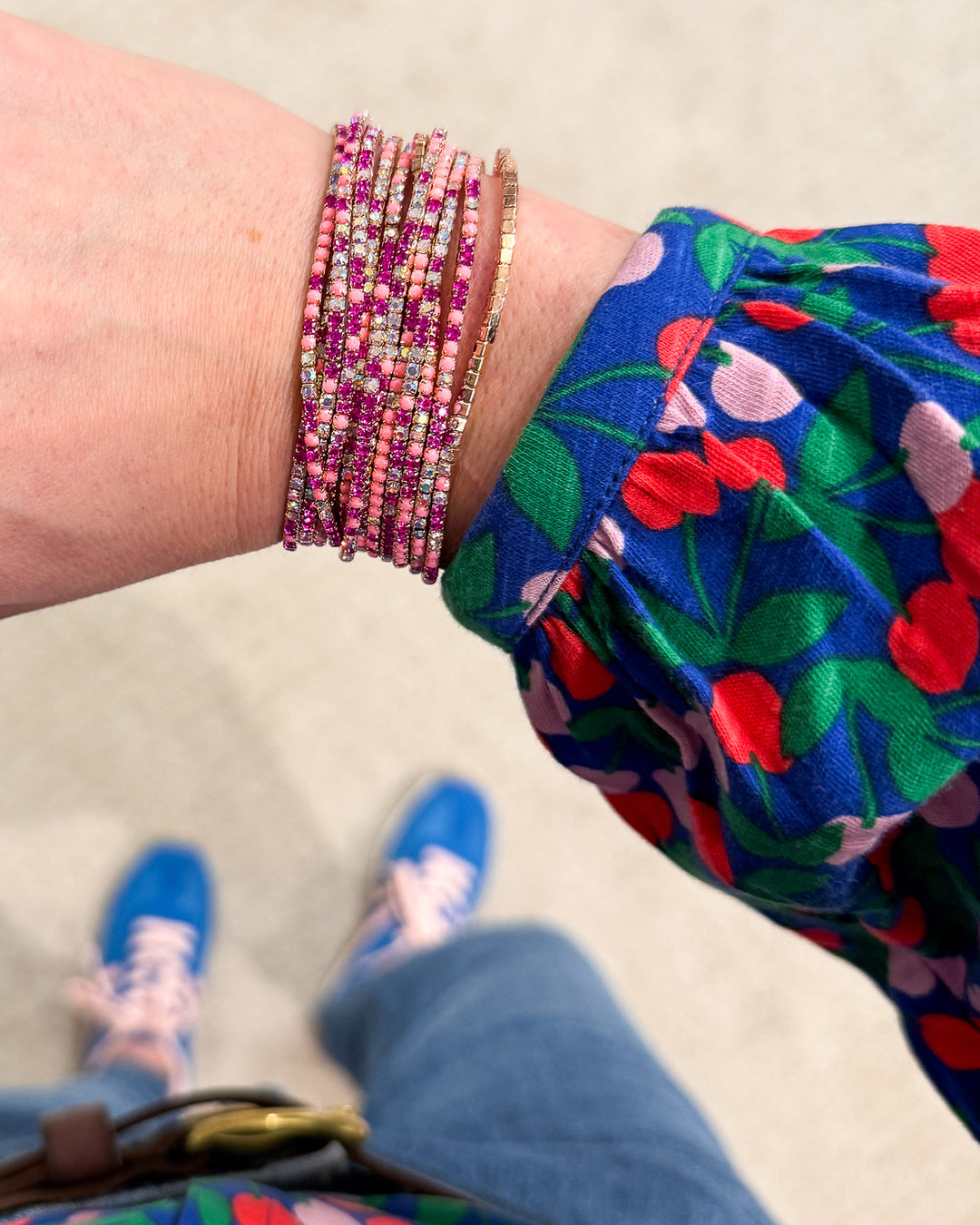 Pink Rhinestone Stretch Bracelets (Set of 12)