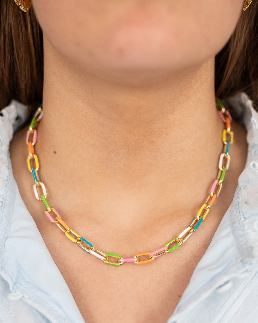 Rainbow Enamel Chain Necklace
