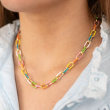 Rainbow Enamel Chain Necklace