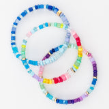 Set of three colorful resin tile bracelets with gold accents by Kaleidoscope Living.