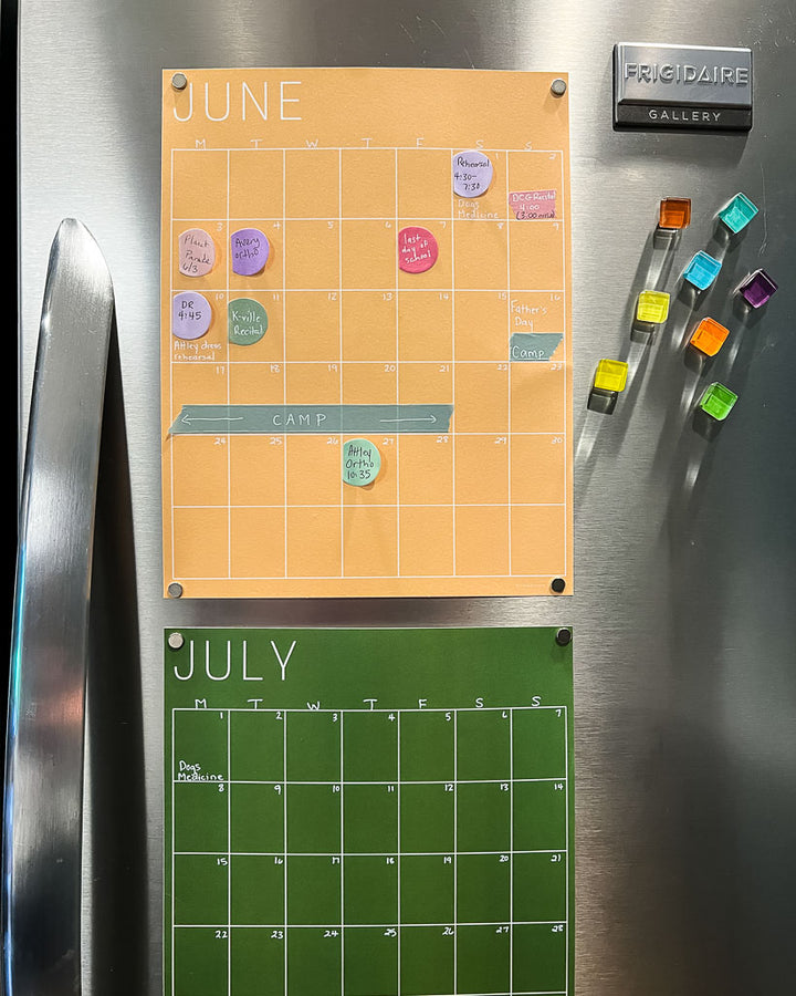 letter-size monthly wall calendar in rainbow colors by Kaleidoscope Living