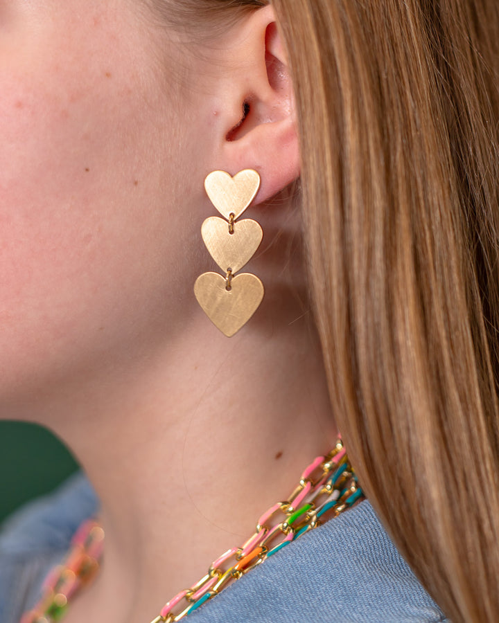 Triple-Heart Drop Earrings