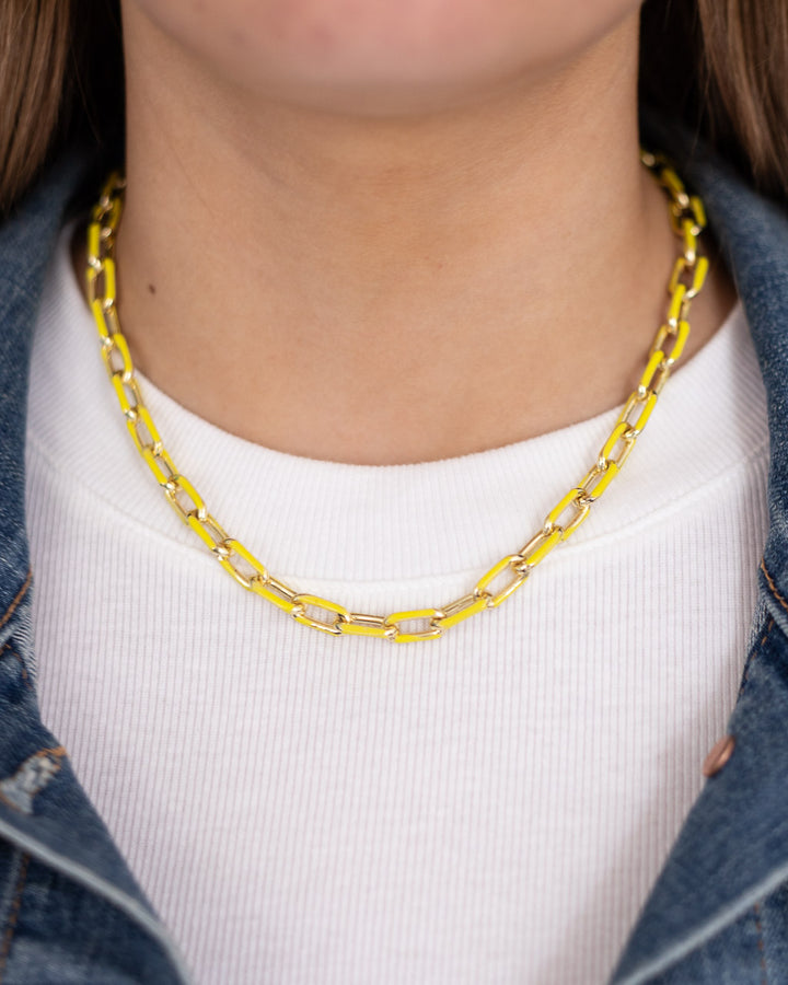 Yellow Enamel Chain Necklace