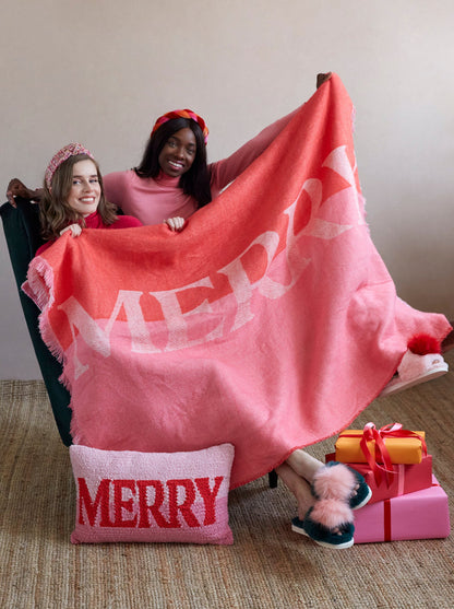 Reversible Red & Pink "Merry" Throw Blanket