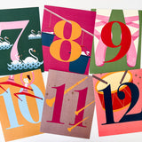 Colorful 12 Days of Christmas Art Prints (8 x 10 inches - Set of 12)