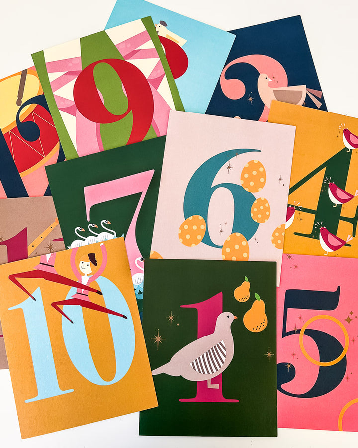 Colorful 12 Days of Christmas Art Prints (Set of 12)