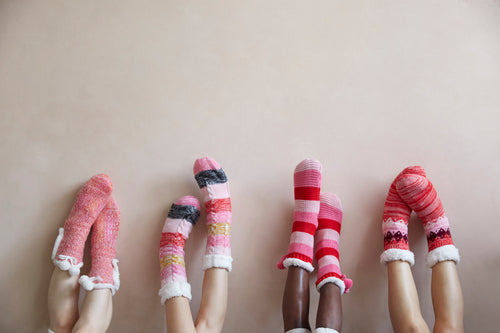 Pink & Red Striped Slipper Socks