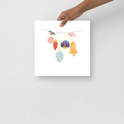 Christmas Ornaments Strung on a Wire Watercolor Art Print