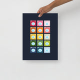 Colorful Washing Machines Art Print with Navy Blue Background