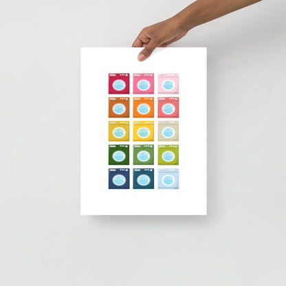 Colorful Washing Machines Art Print with White Background