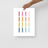 Colorful Clothes Pins Art Print with White Background