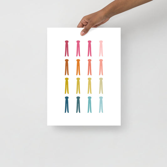 Colorful Clothes Pins Art Print with White Background