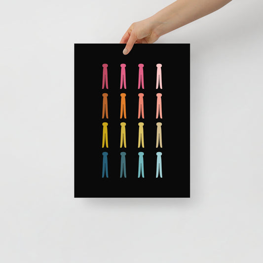 Colorful Clothes Pins Art Print with Black Background