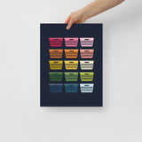 Colorful Laundry Baskets Art Print with Navy Blue Background