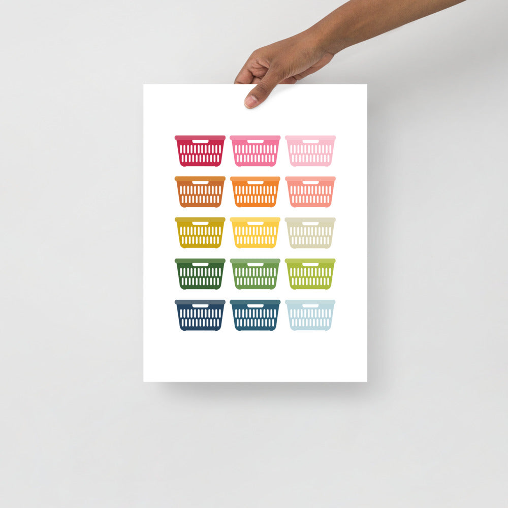 Colorful Laundry Baskets Art Print with White Background