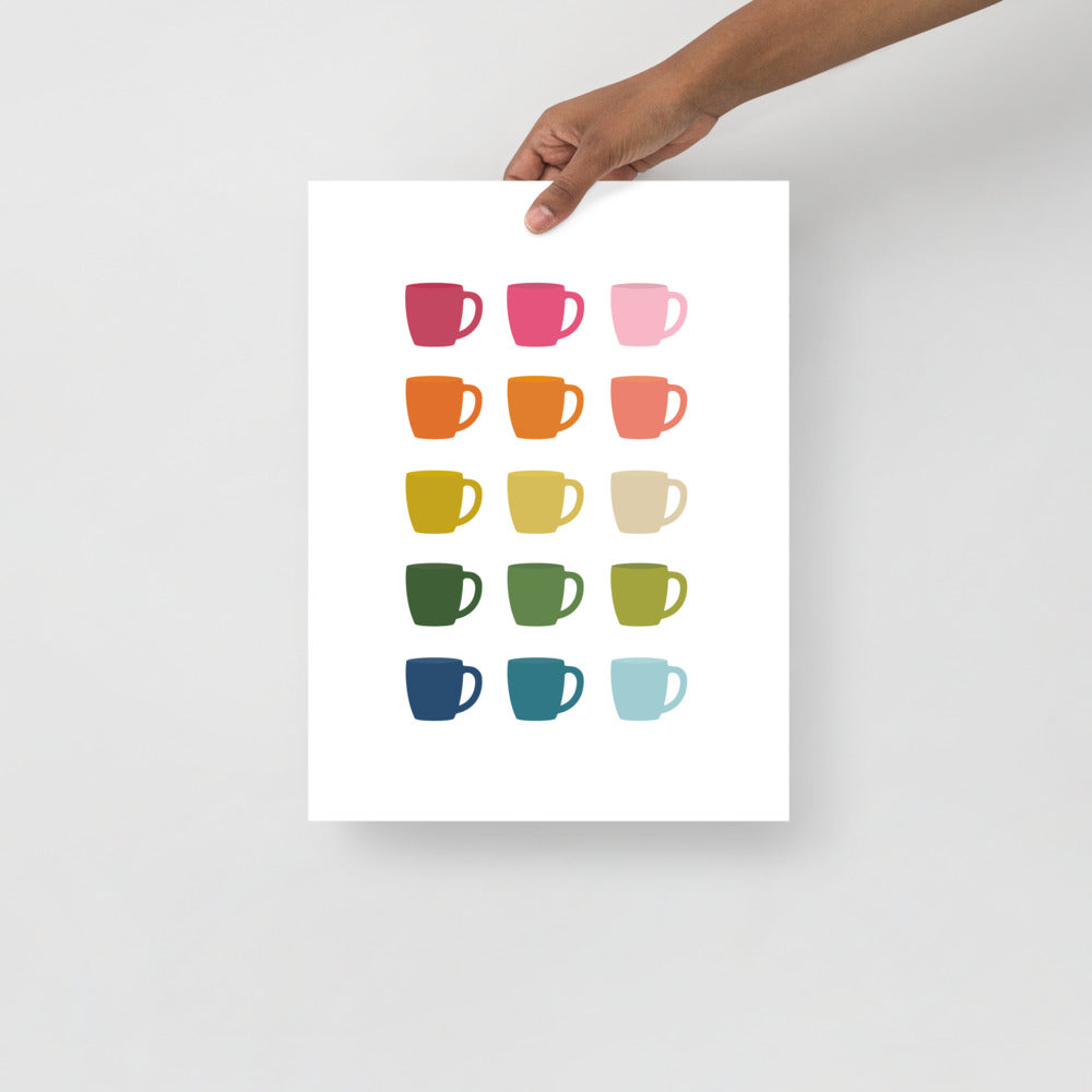 Colorful Coffee Mugs Art Print with White Background