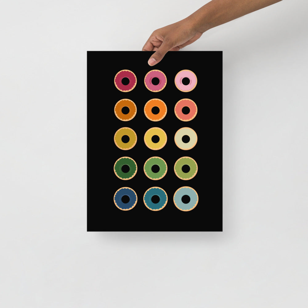 Colorful Donuts Art Print with Black Background