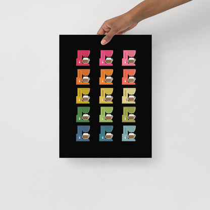 Colorful Coffee Makers Art Print with Black Background