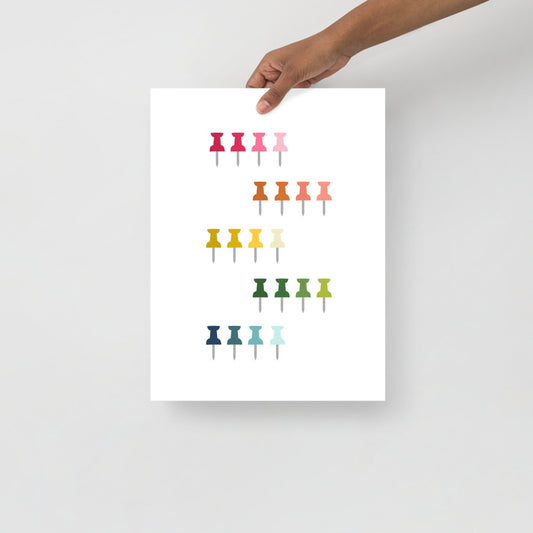Colorful Push Pins Art Print with White Background