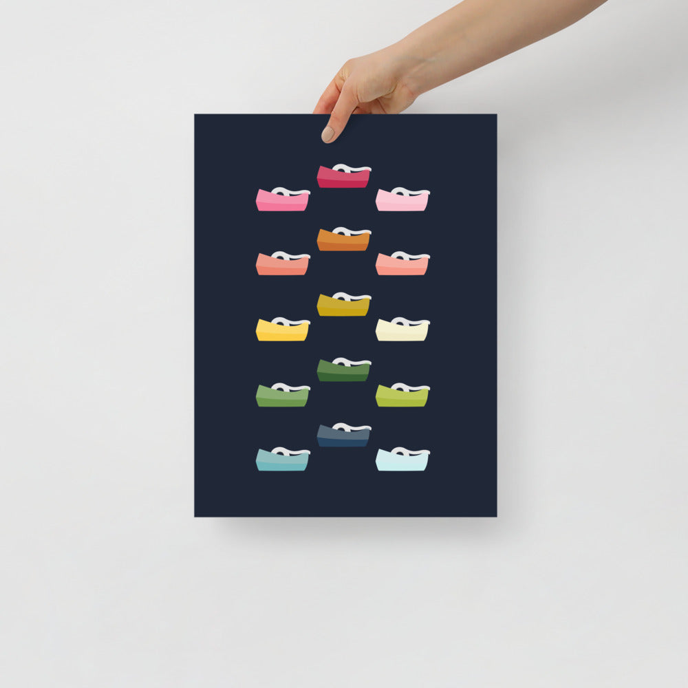Colorful Tape Dispensers Art Print with Navy Blue Background