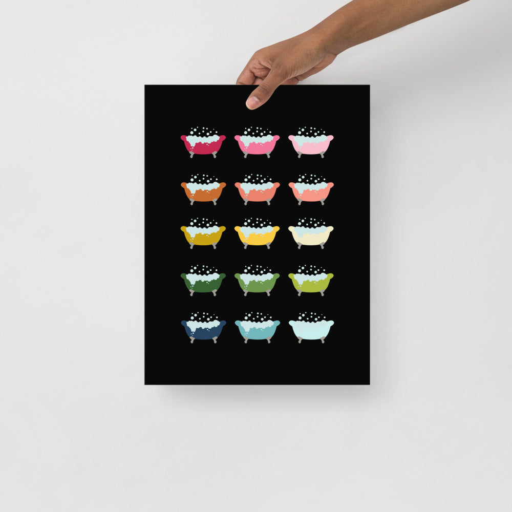 Colorful Bathtubs Art Print with Black Background