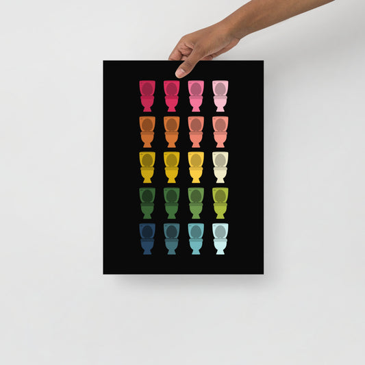 Colorful Toilets Art Print with Black Background