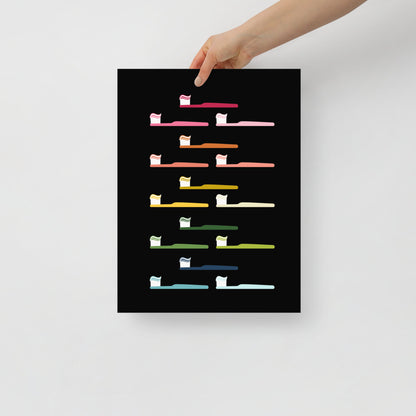 Colorful Toothbrushes Art Print with Black Background