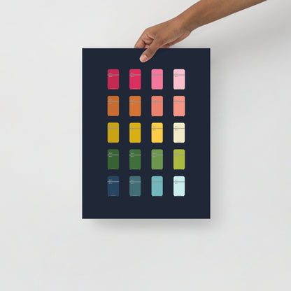 Colorful Vintage Refrigerators Art Print with Navy Blue Background