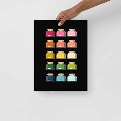 Colorful Toasters Art Print with Black Background