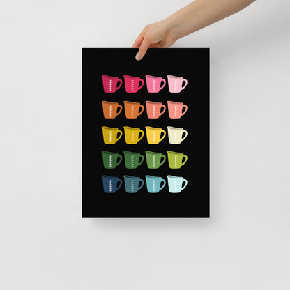 Colorful Measuring Cups Art Print with Black Background