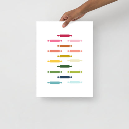 Colorful Rolling Pins Art Print with White Background