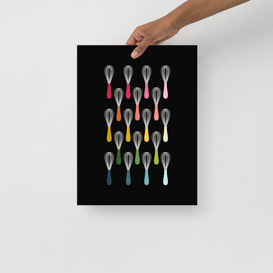 Colorful Whisks Art Print with Black Background